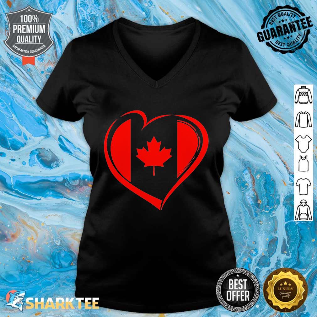 Heart Canada Day Funny Maple Leaf Heart Canadian Flag V-neck 