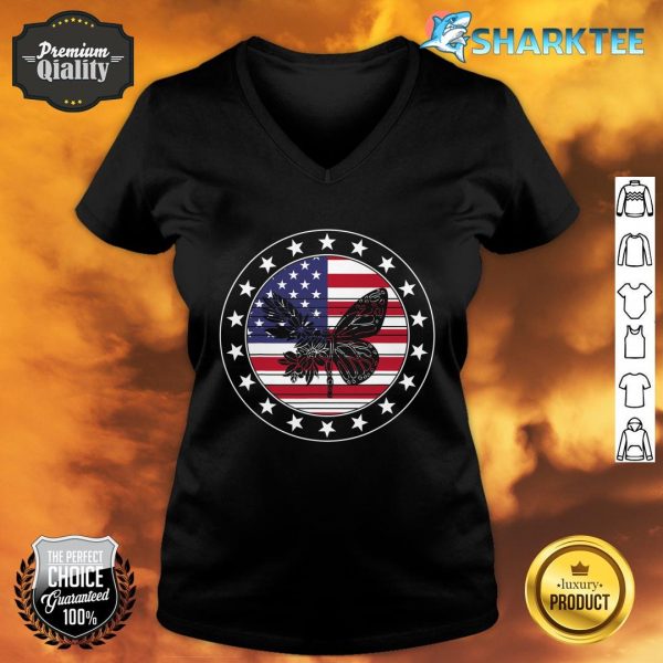 Independence Day Freedom America Flag Butterfly Veteran USA V-neck