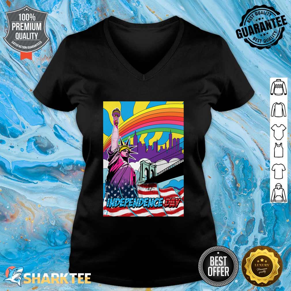 Statue of Liberty 4th of July Pop Art Retro Independence Day V-neck