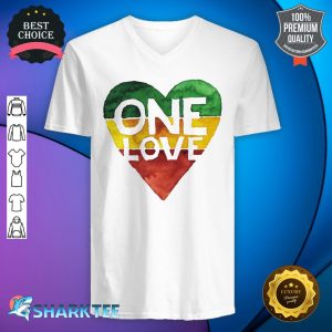 One Love Music Rasta Reggae Heart Peace Roots V-neck