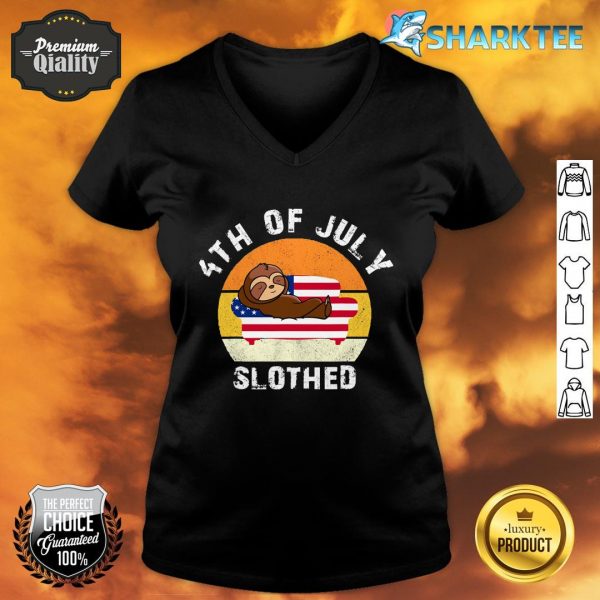 Retro 4th Of July Sloth Lover Happy Independence Day USA V-neck