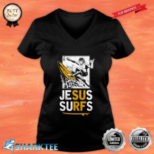 JESUS SURFS Funny Surfing V-neck