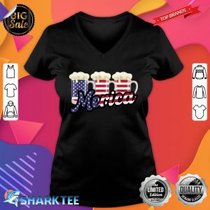 Beer USA Flag 4th Of July Fourth Independence Day V-neck