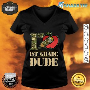 Camo Pencil 1st Grade Dude Student First Day Of School V-neck