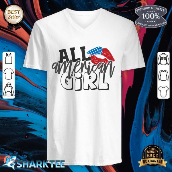 Cute American Girl 4th of July USA Independence Day Gift Premium V-neck
