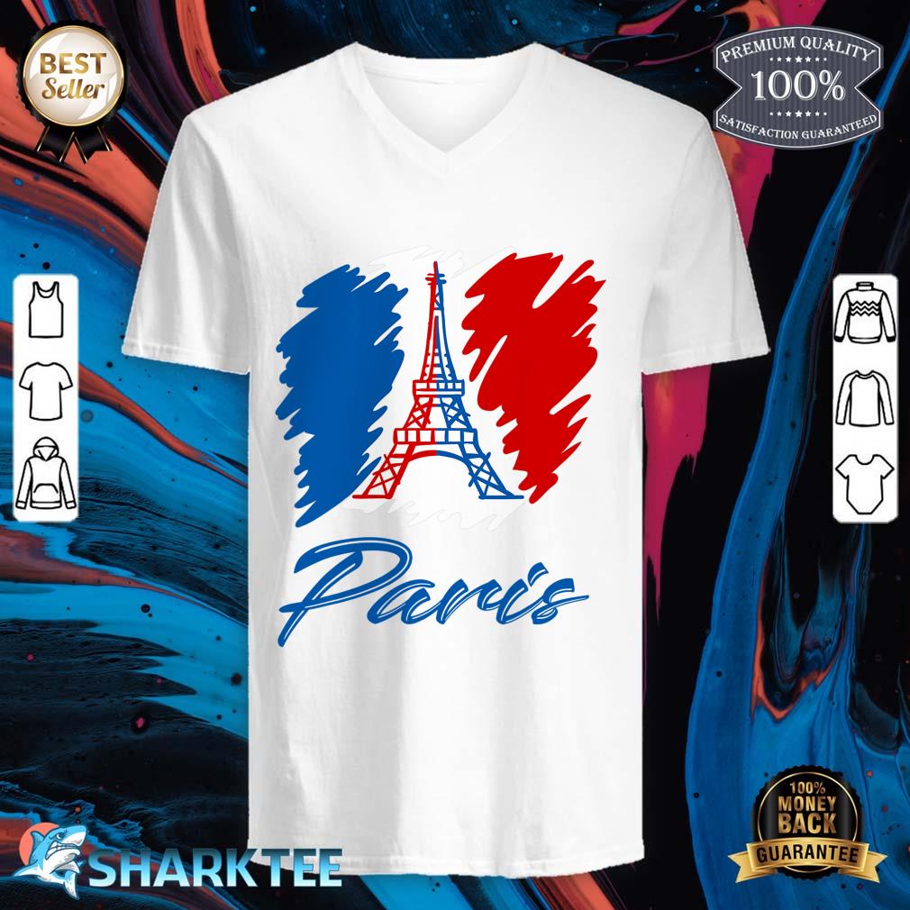 Paris Flag Eiffel Tower French Souvenir Vive la France V-neck 