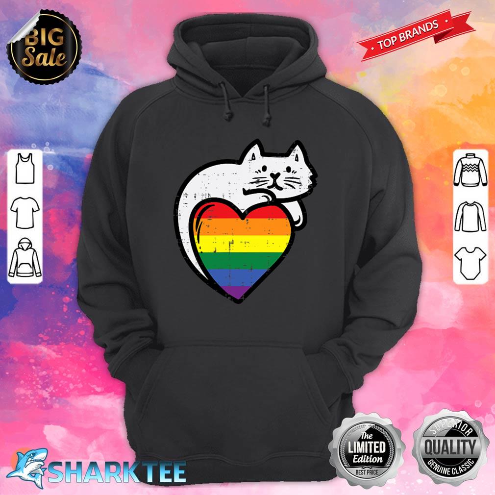 Rainbow Flag Cat Heart Gay Pride Ally LGBTQ Month Women Men Hoodie 