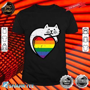 Rainbow Flag Cat Heart Gay Pride Ally LGBTQ Month Women Men Shirt