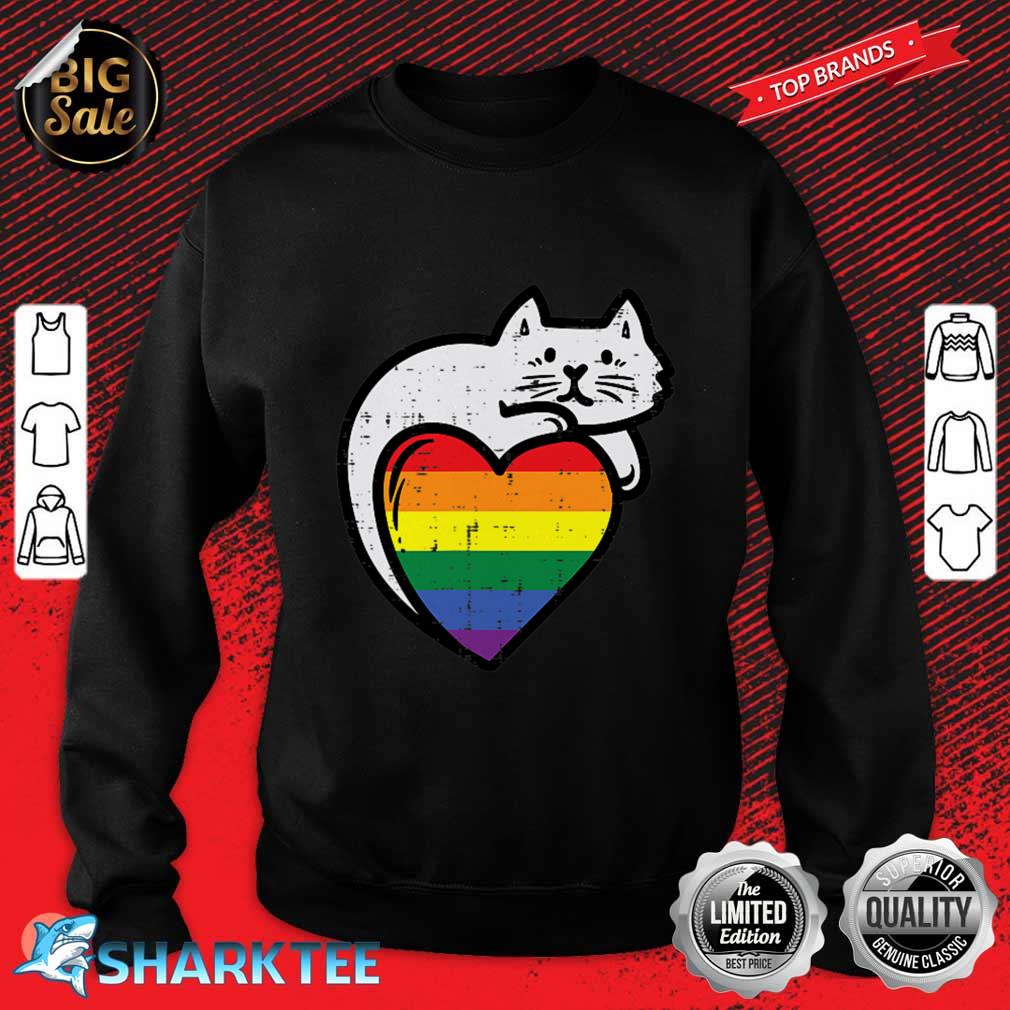 Rainbow Flag Cat Heart Gay Pride Ally LGBTQ Month Women Men Sweatshirt