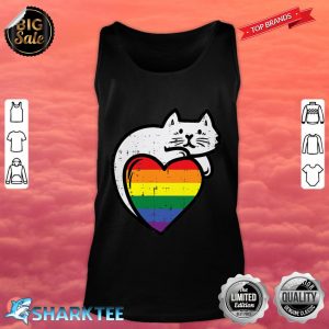 Rainbow Flag Cat Heart Gay Pride Ally LGBTQ Month Women Men Tank Top