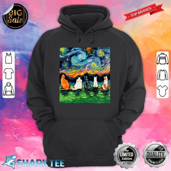 Starry Night Cats Impressionist Animal colorful Art by Aja Hoodie