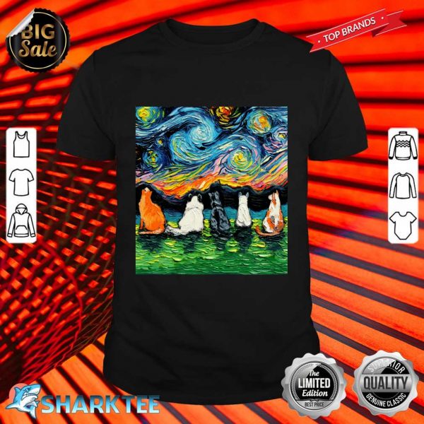 Starry Night Cats Impressionist Animal colorful Art by Aja Shirt