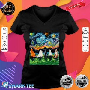 Starry Night Cats Impressionist Animal colorful Art by Aja V- neck