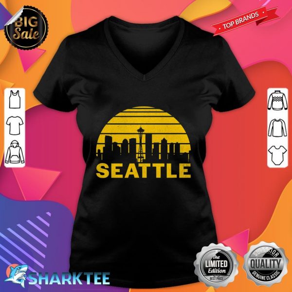 Vintage Seattle Washington Cityscape Retro V-neck