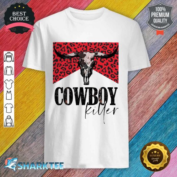 Western Cowgirl Leopard Punchy Cowboy Killers Bull Horn Shirt