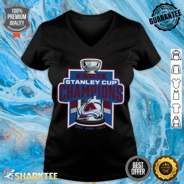 3-Time Colorado Avalanche Stanley Cup Champions 1996 2001 2022 V-neck