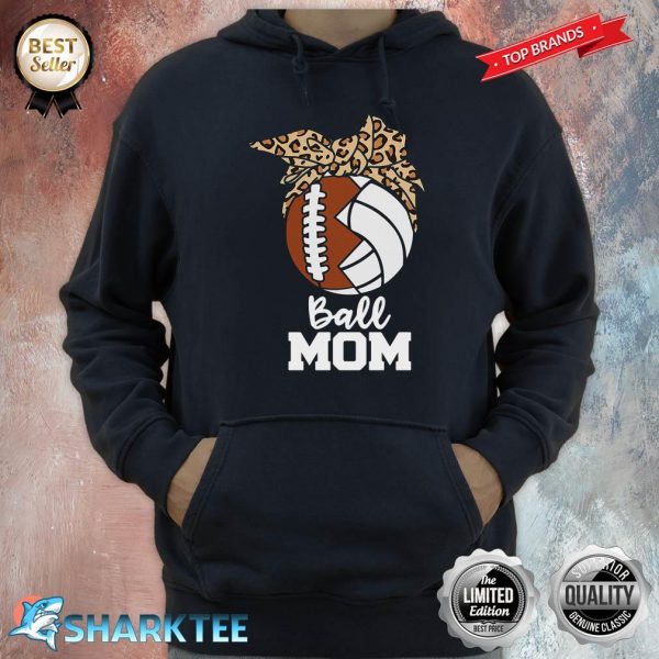 Ball Mom Funny Football Volleyball Leopard Mom Hoodie