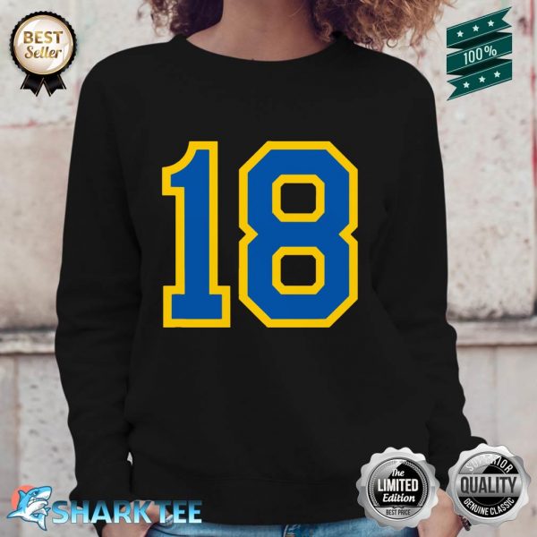 Number #18 Sport Jersey Birthday Age Lucky No. Blue Yellow Sweatshirt
