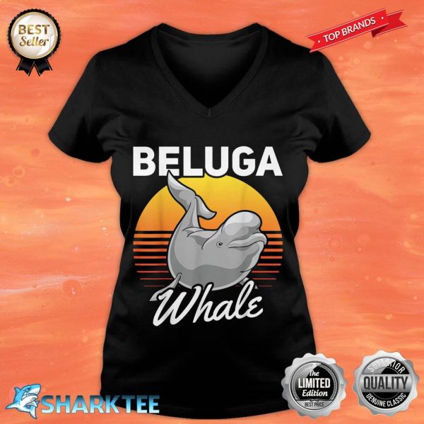 Retro Ocean Animal Ocean Mammal Sea Creature Beluga Whale V-neck