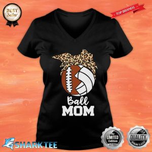 Ball Mom Funny Football Volleyball Leopard Mom V-neck