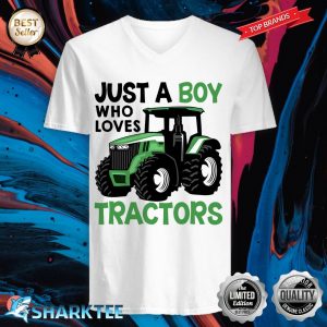 Funny Just A Boy Who Loves Tractors Farmer V-neck