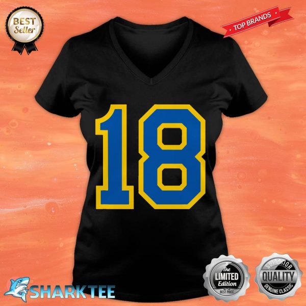 Number #18 Sport Jersey Birthday Age Lucky No. Blue Yellow V-neck