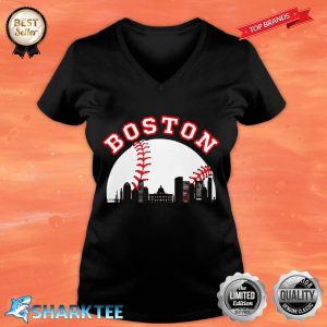 Boston Baseball Shirt Boston MA Cityscape BOS Skyline V-neck