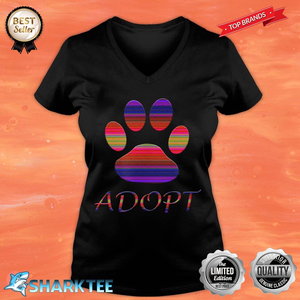Adopt Animals Rescue Dog Paw Print Colorful Design V-neck