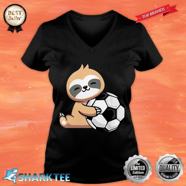 Sloth Soccer Cute Sloth Holding Soccer Ball Sport V-neck