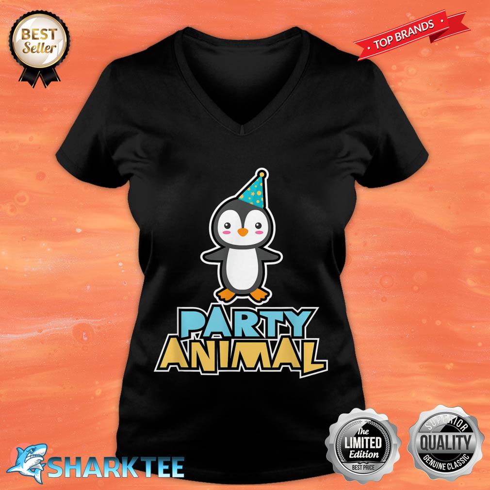 Party Animal Shirt Penguin Shirt Graphic Birthday V-neck