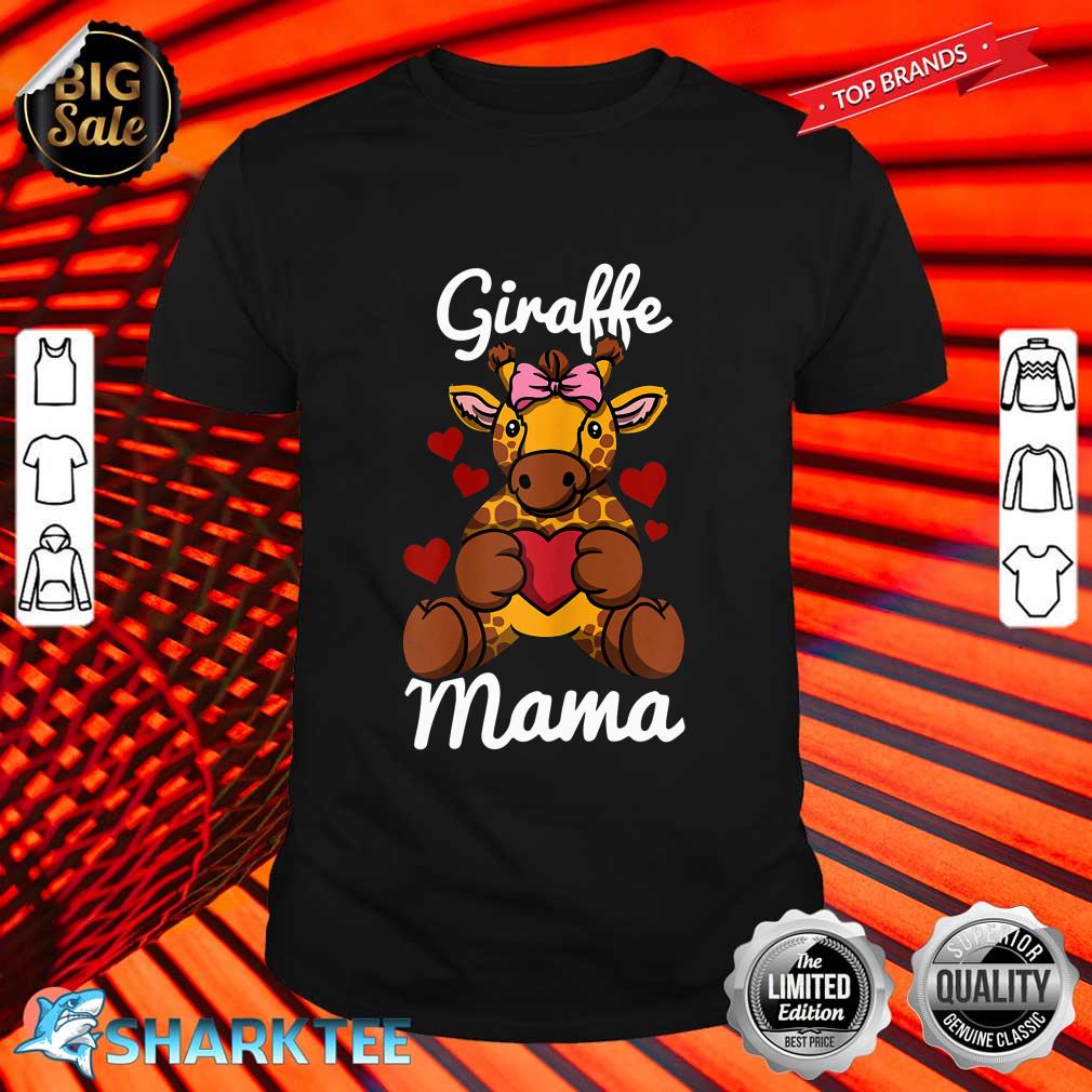 Womens Giraffe Mama Finger Heart Giraffe Animal With Ribbon shirt