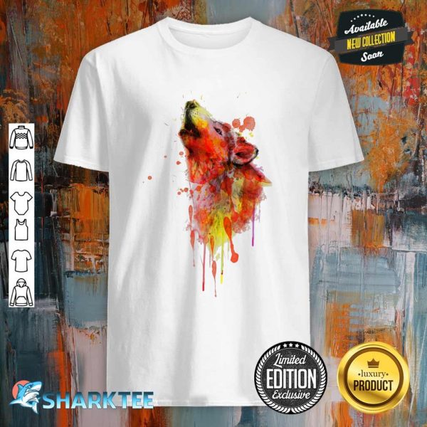 Colorful Watercolor Wolf Splash Art Animal Face Wolf Lover shirt