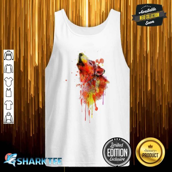 Colorful Watercolor Wolf Splash Art Animal Face Wolf Lover tank top