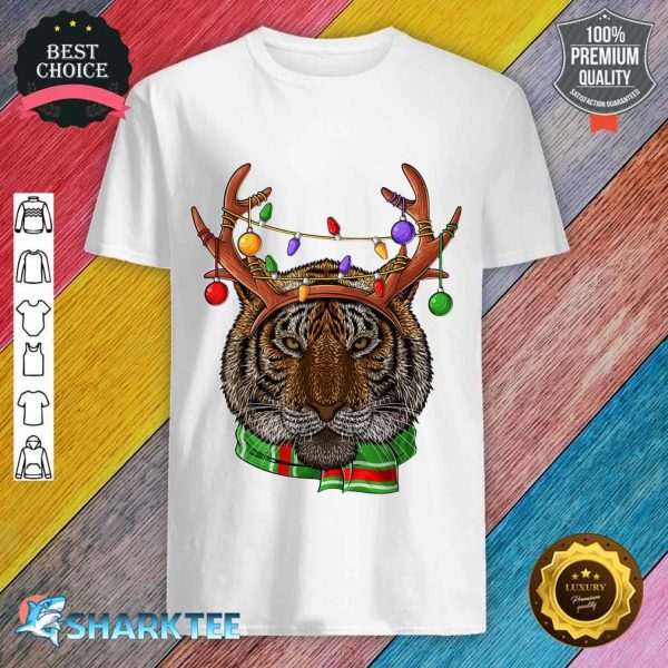 Tiger Reindeer Antlers Cute Christmas Animal Xmas Kids shirt