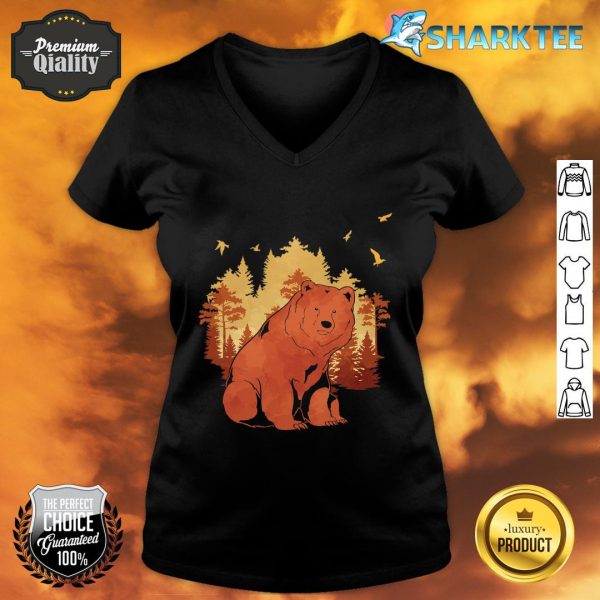 Fall Forest Trees Nature Animal Lover Outdoors Grizzly Bear v-neck
