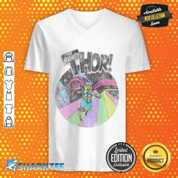 Womens Marvel Avengers The Mighty Thor Distressed Retro Portrait v-neck