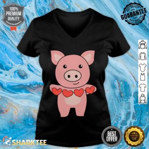 Pig For Valentines Day Cute Animals With Hearts v-neck