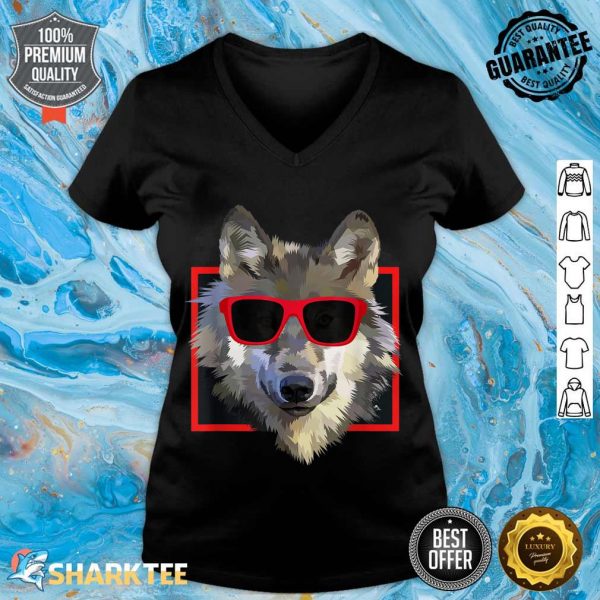 Wolves Animal Wolf in Cool Sunglass Frame Funny Present v-neck