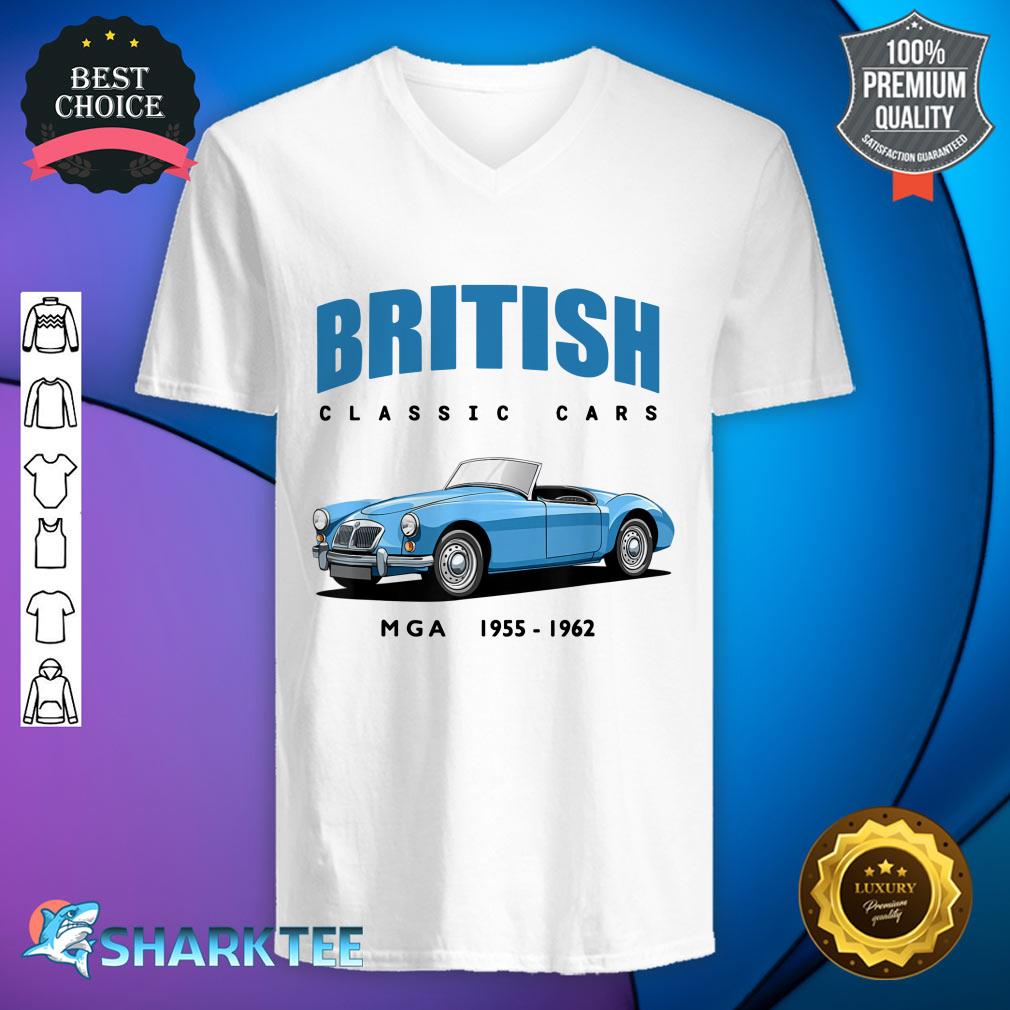British Classic Cars Pale Blue MGA Sports Car v-neck