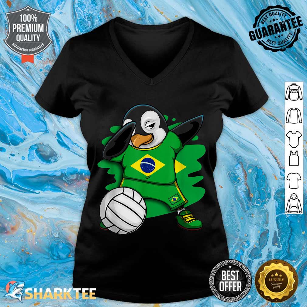 Dabbing Penguin Brazil Volleyball Fans Jersey Summer Sports v-neck