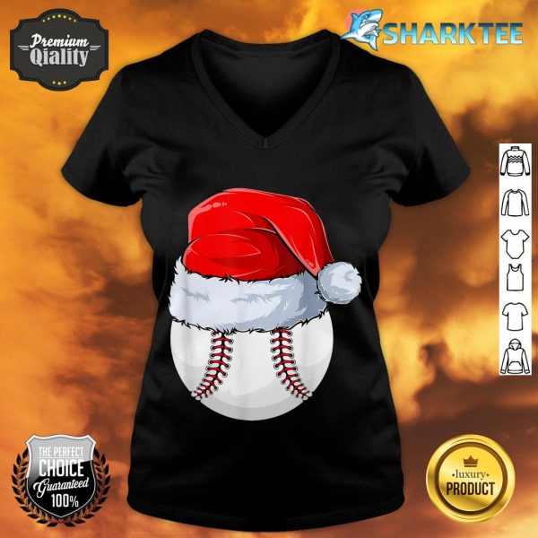 Baseball Ball Christmas Santa Claus Hat Sport Xmas Boys Teen v-neck