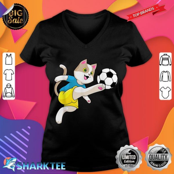 Cat Soccer player Soccer Sports v-neck
