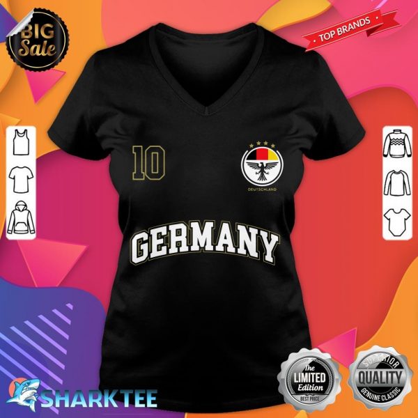 Germany Soccer Uniform Shirt No 10 Sports Team German Flag v-neck
