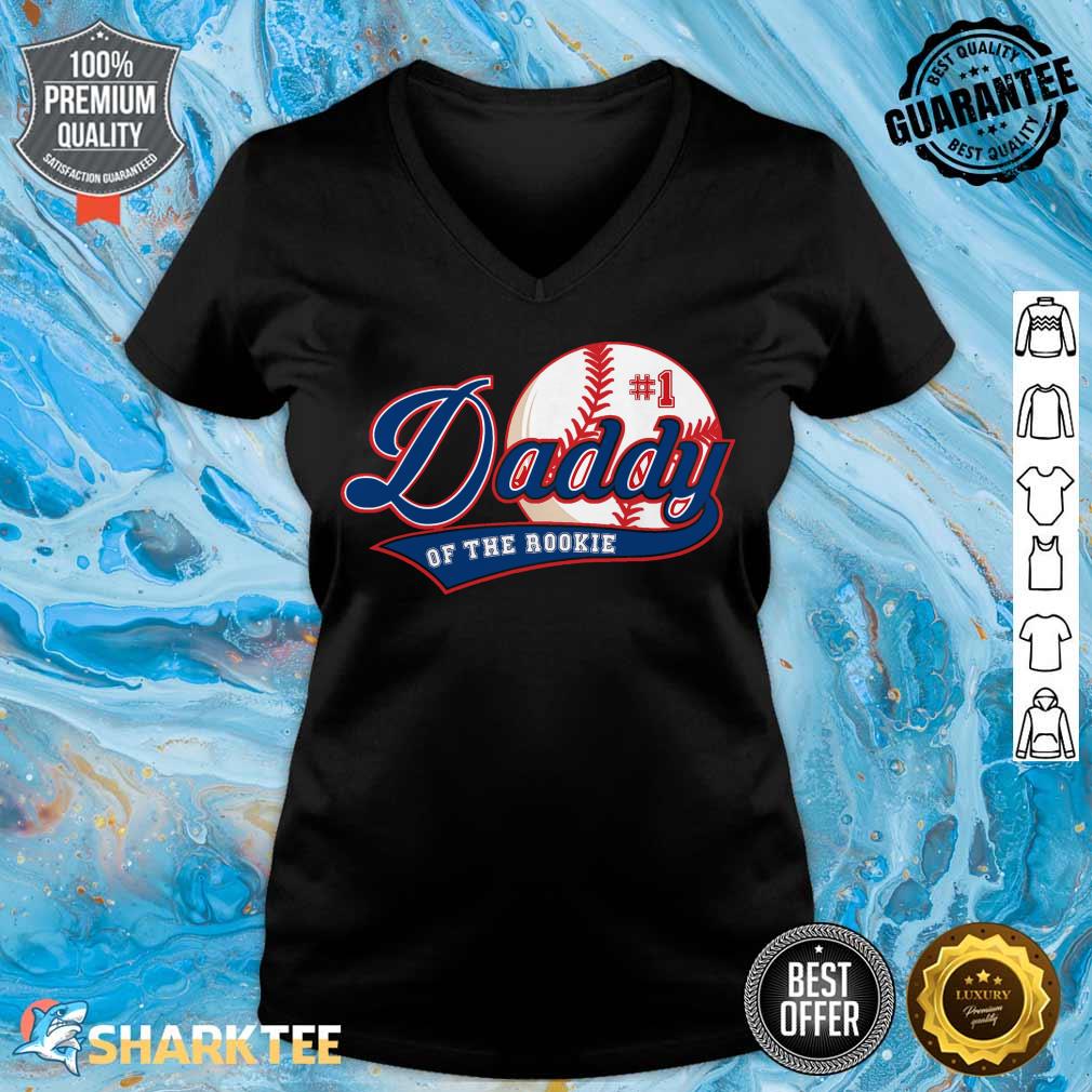 Mens Daddy of Rookie of Year 1st Birthday Baseball Theme Matching v-neck