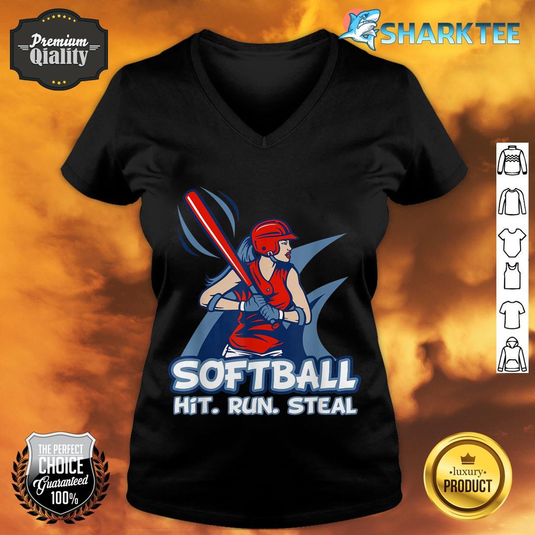Softball Hit Run Steal Ladies Women Sport Gifts v-neck