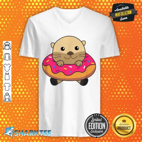 Cute Otter Funny Animals In Donut Sweet Pastry Otter v-neck