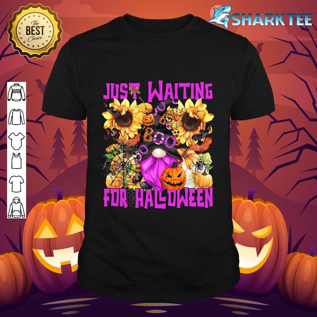 Waiting For Halloween Quote For Women Purple Autumn Gnome shirt