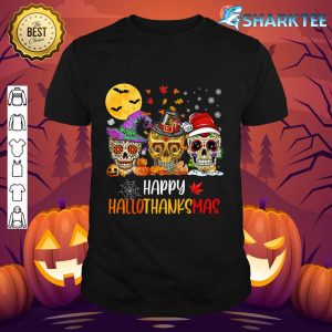 Womens Sugar Skull Skeleton Halloween Costume Happy Hallothankmas shirt