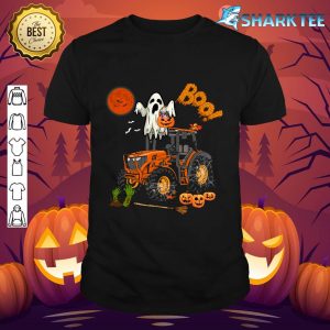 Boo Ghost Riding Tractor Halloween Candy Basket Pumpkins shirt