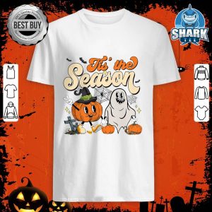 Groovy Tis The Season Pumpkin Floral Ghost Hippie Halloween shirt